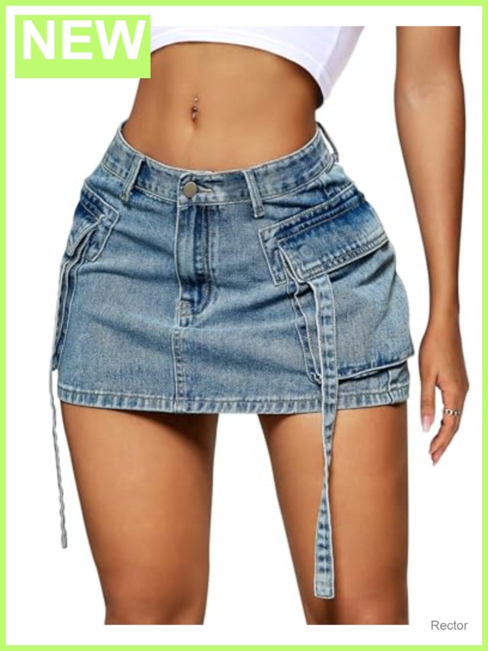 Women's Cargo Mini Skirt Low Waist Button Denim Jean Skirt Flap Pockets